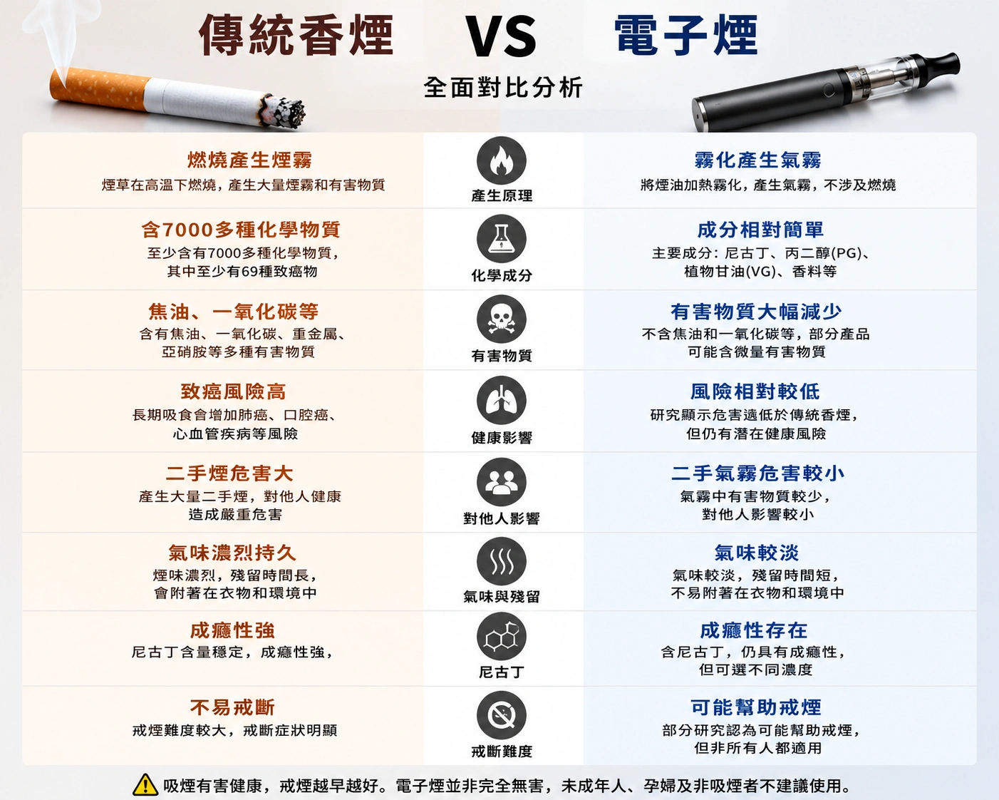 電子煙和香煙傷害對比